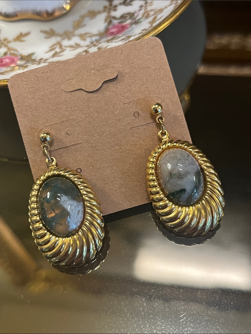 Gold Gray Drop Earrings